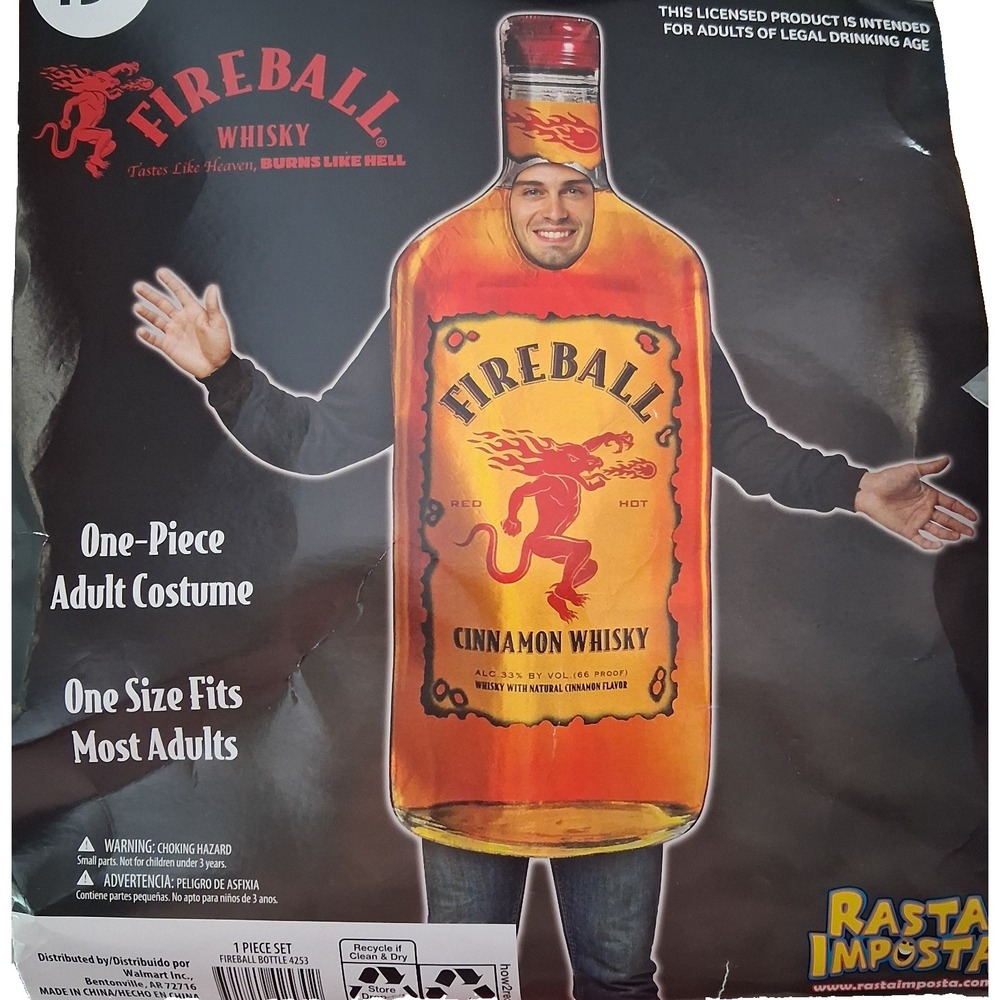 Fireball Cinnamon Whisky Bottle Costume Halloween OSFM Adult Rasta Imposta Poly